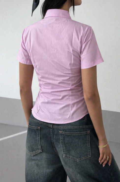 ¡OFERTA 2X1! Camisa de manga corta con rayas y ajuste en la cintura